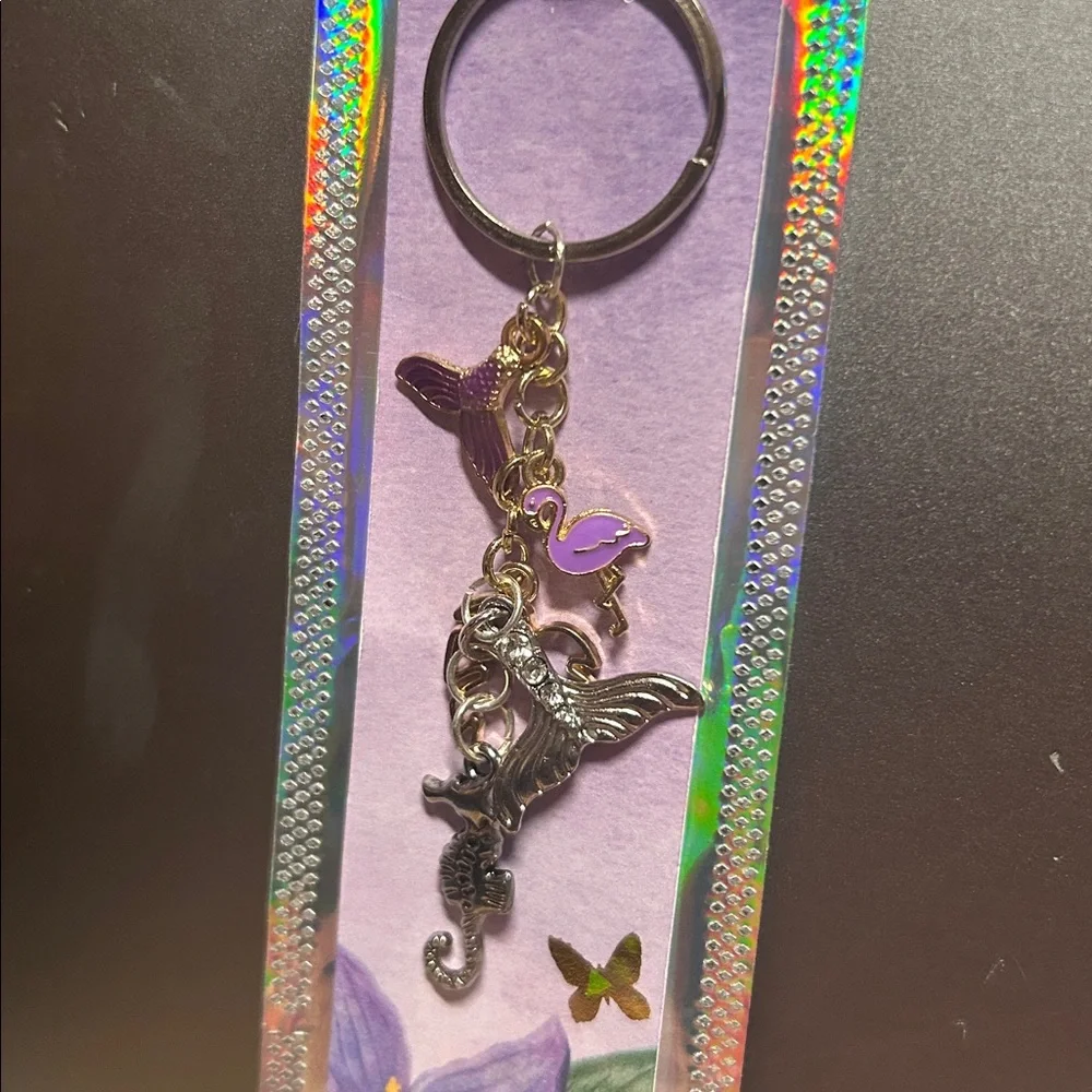 Silver keychain with charms‎